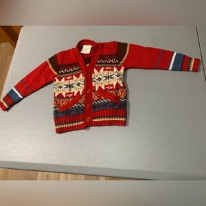 Cozy Red Patterned Kids Cardigan